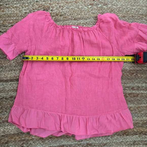 Terzo Millennio Large Pink Italian Linen Short Sleeve Blouse with Ruffle Detail - Picture 1 of 6